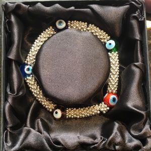 Multicolored Glass Beaded Evil Eye Bracelet